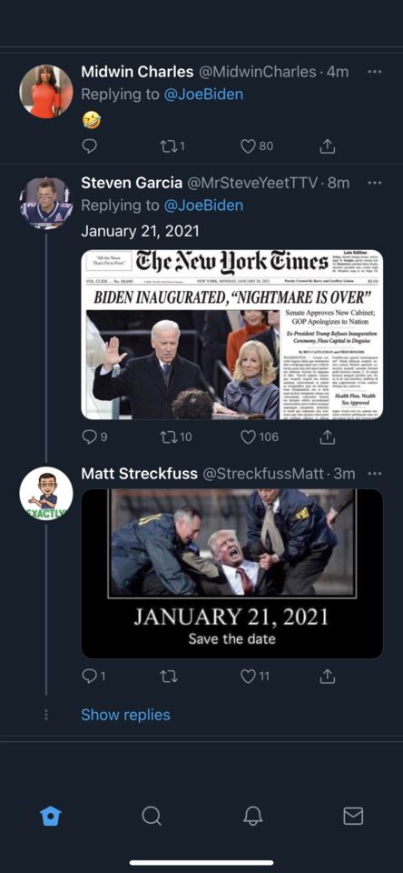 2020 election meme predicting 2021 inauguration day for Biden/Trump