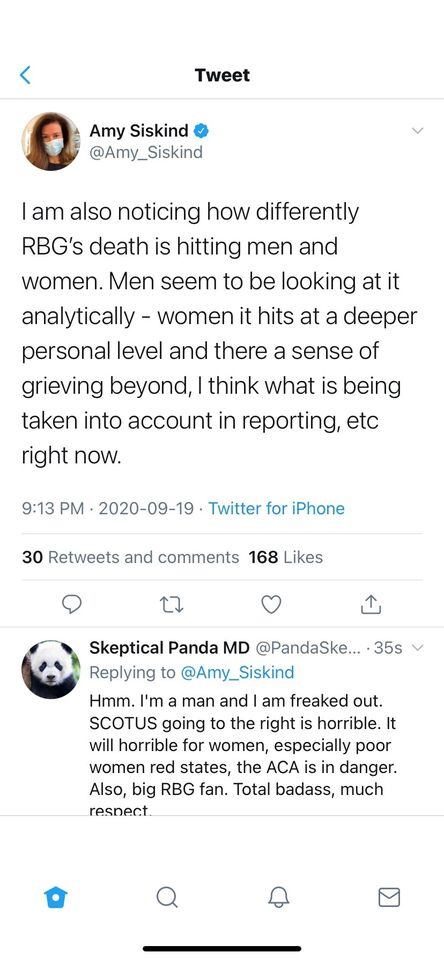 a screenshot of a tweet with a woman ' s profile and a man ' s profile