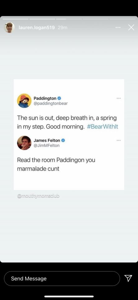 meme repost of a tweet from Paddington bear account