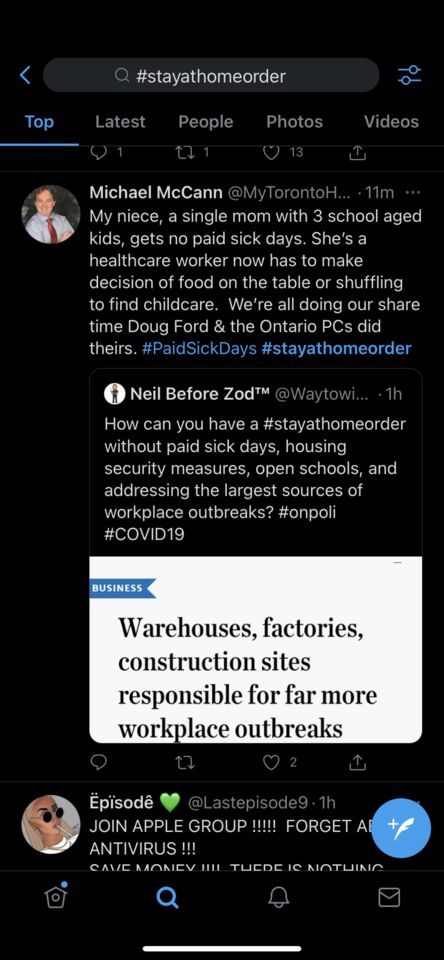 tweet about labour and pandemic