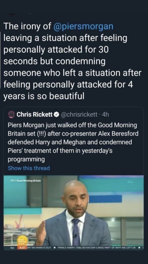 tweet around Piers Morgan and Harry/Meghan controversy