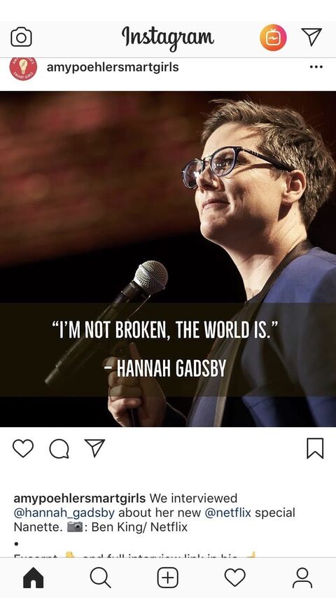 a close up of a person Hannah Gadsbt in Nannette with a quote from show