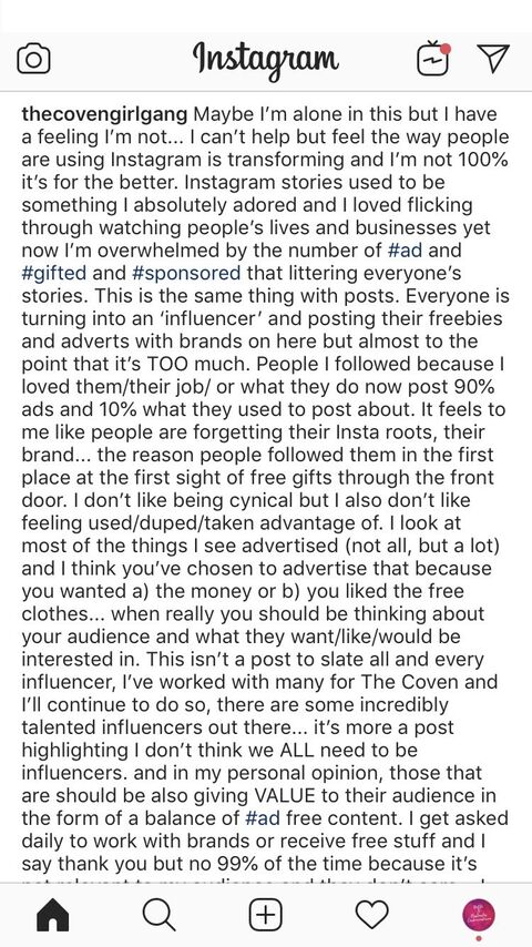 post from IG account to their community about algorithmic platform changes
