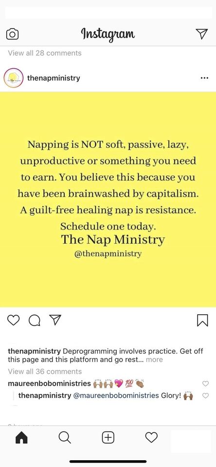 a yellow instagram with a quote about napping