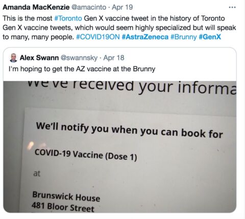 someone posted a twee asking to vaccinate at the Brunswick House in TO