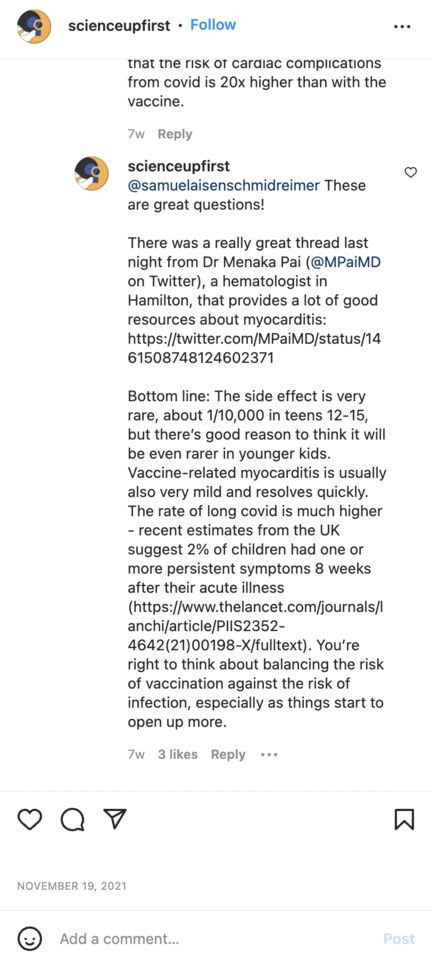 covid medical advice in comment section